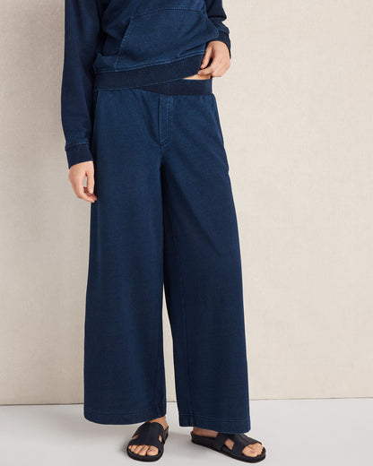 INDIGO COTTON TERRY WIDE LEG PANTS | Talbots