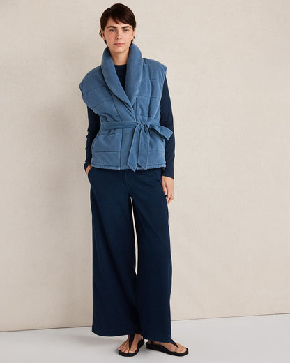 INDIGO COTTON TERRY WIDE LEG PANTS | Talbots