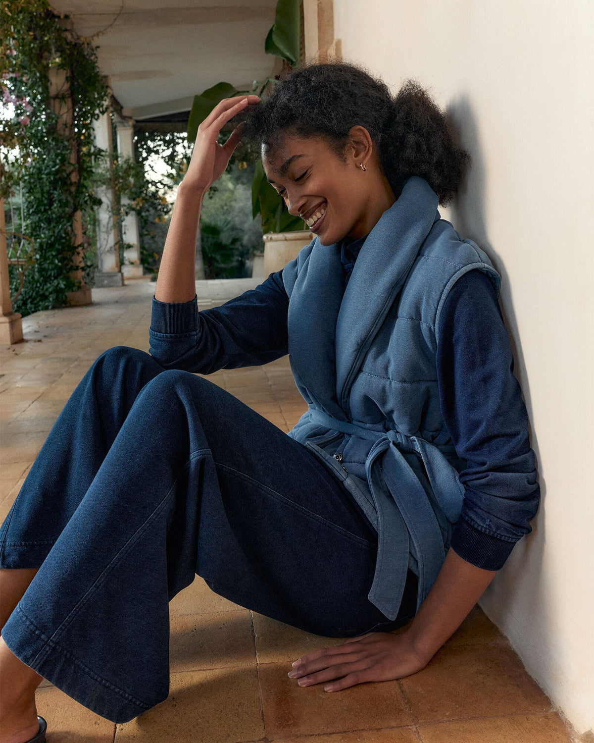 INDIGO COTTON TERRY QUILTED VEST | Talbots
