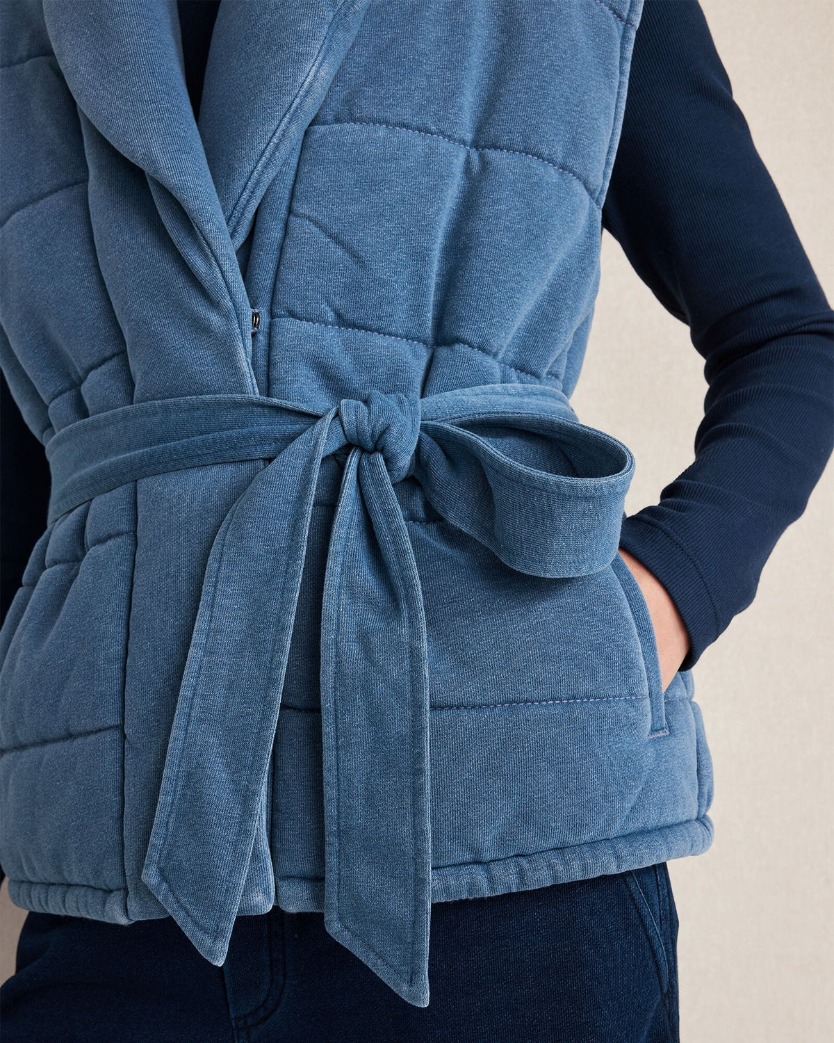 INDIGO COTTON TERRY QUILTED VEST | Talbots