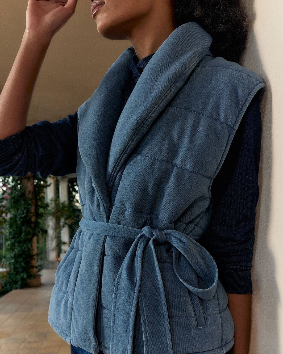 INDIGO COTTON TERRY QUILTED VEST | Talbots