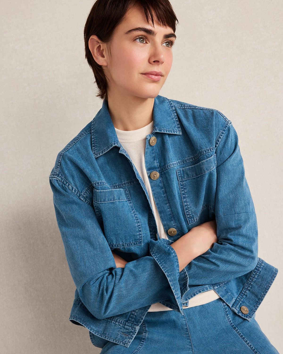 ORGANIC COTTON DENIM BOXY JACKET | Talbots