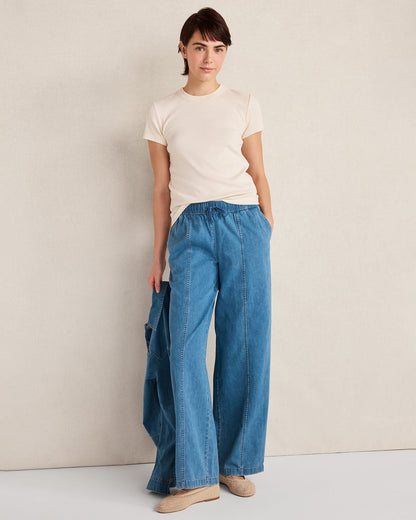 ORGANIC COTTON DENIM BARREL LEG PANTS | Talbots