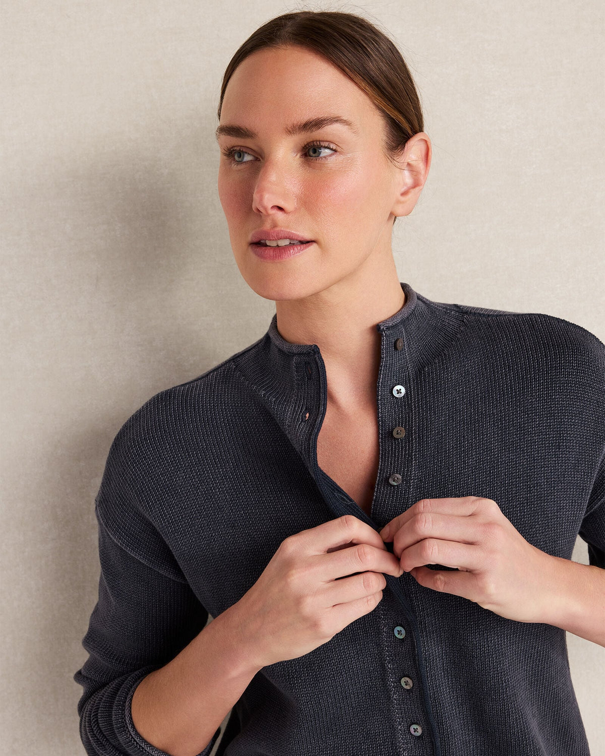 ORGANIC COTTON ROLL NECK CARDIGAN | Talbots