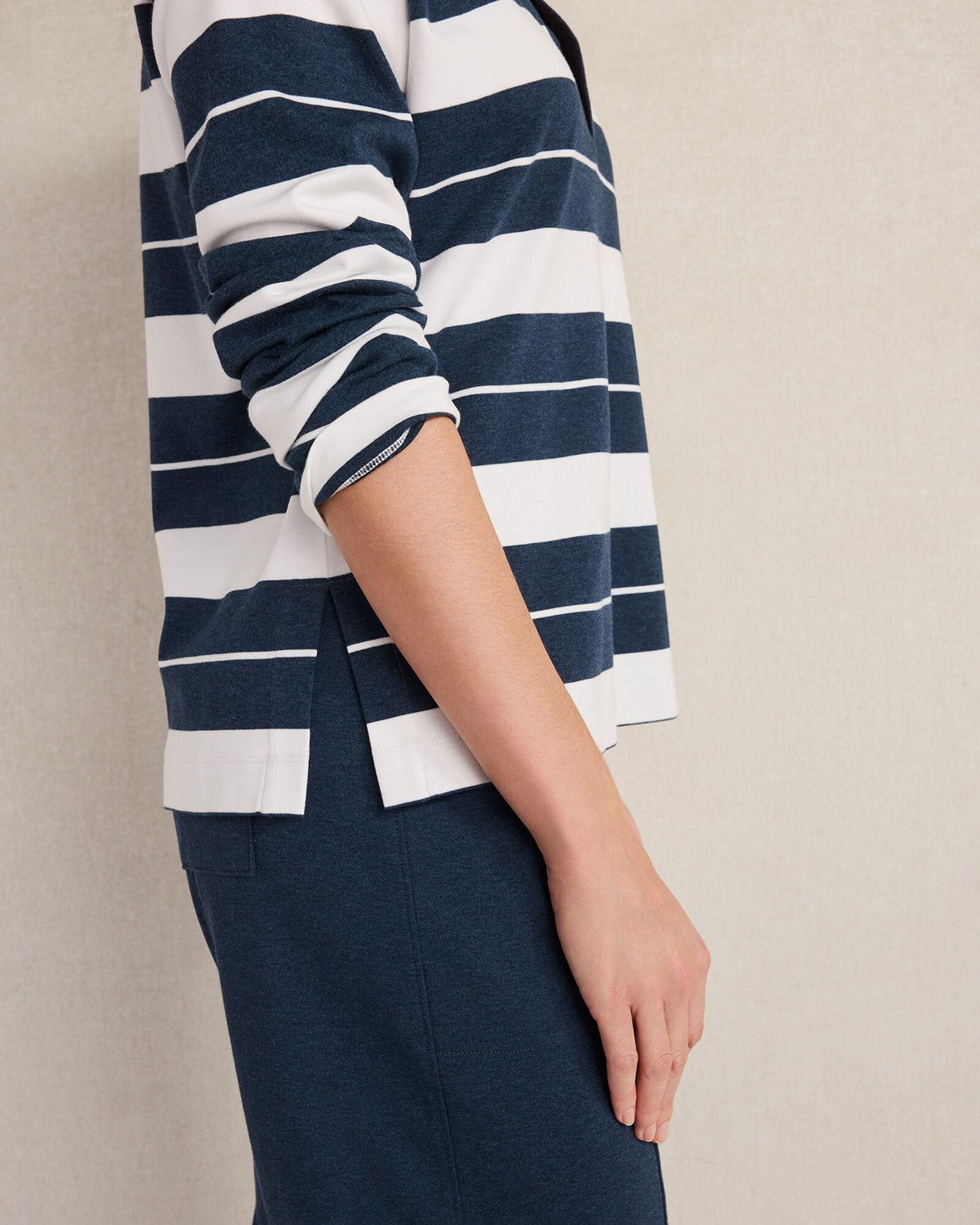 ORGANIC COTTON INTERLOCK STRIPE JOHNNY COLLAR TOP | Talbots