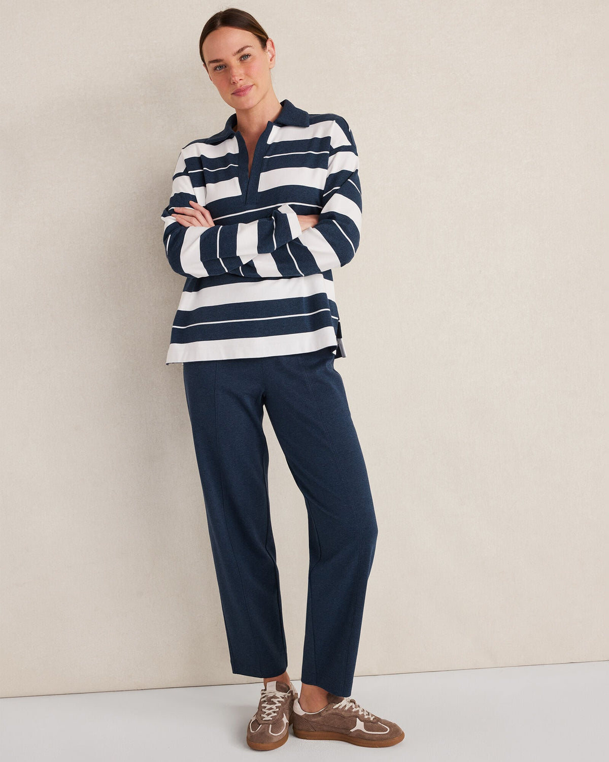 ORGANIC COTTON INTERLOCK BARREL LEG PANTS | Talbots