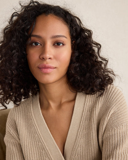 ORGANIC COTTON SHAKER STITCH HEATHERED CARDIGAN | Talbots