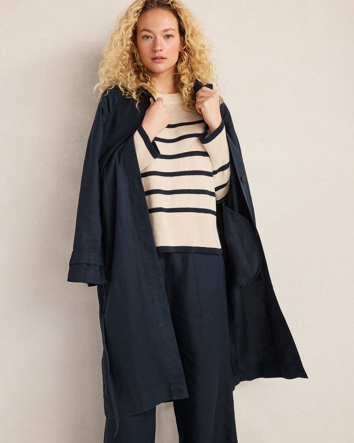 ORGANIC COTTON LINEN STRIPE CREWNECK | Talbots