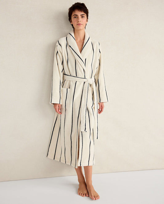PLUSH TERRY STRIPED ROBE + TOTE SET | Talbots