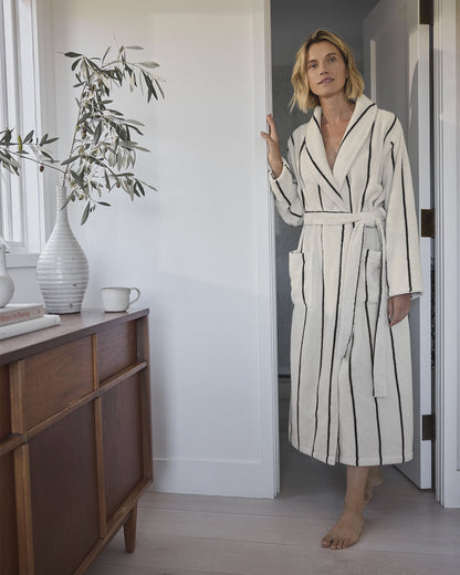 PLUSH TERRY STRIPED ROBE + TOTE SET | Talbots