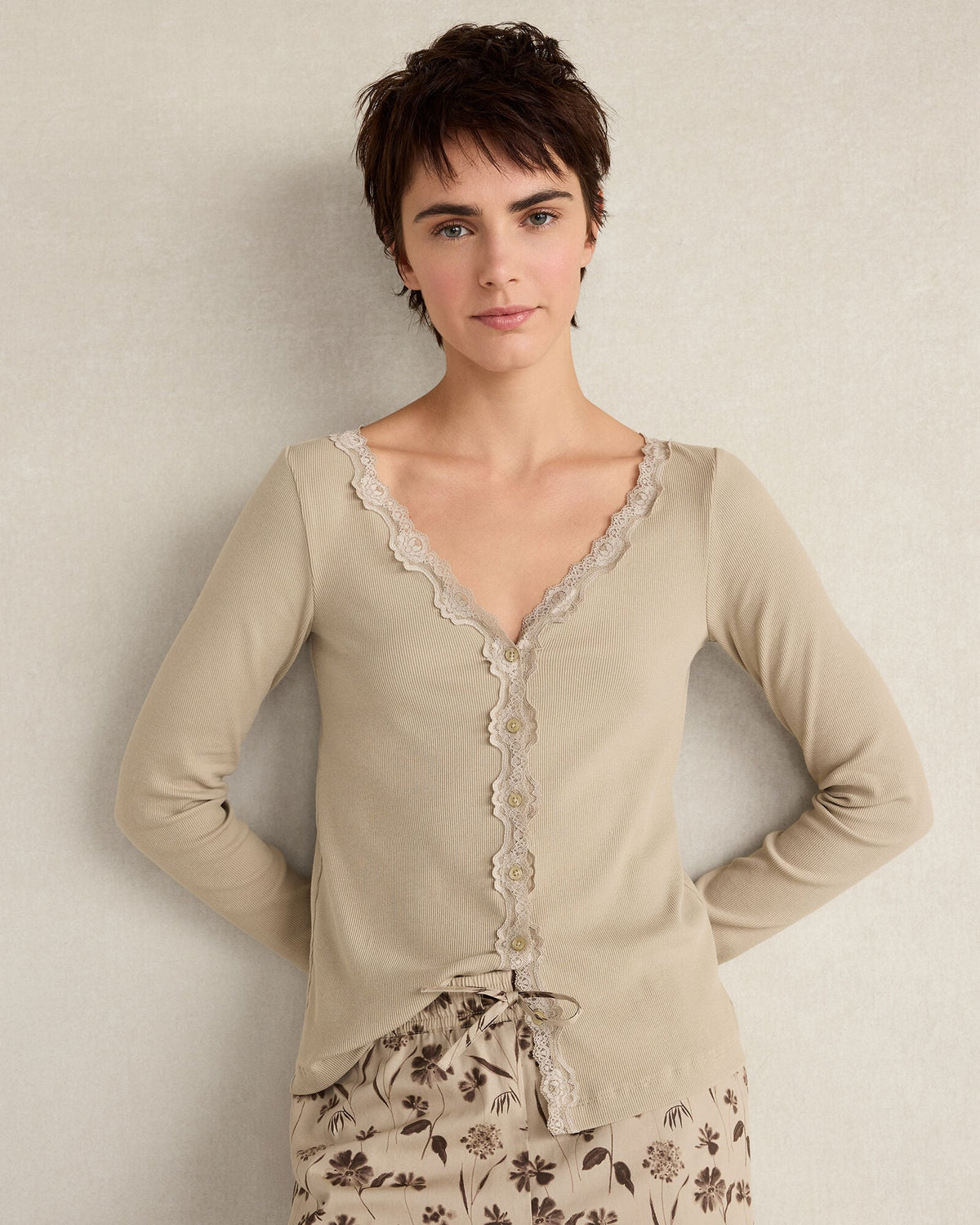 ORGANIC COTTON RIB KNIT LACE CARDIGAN | Talbots