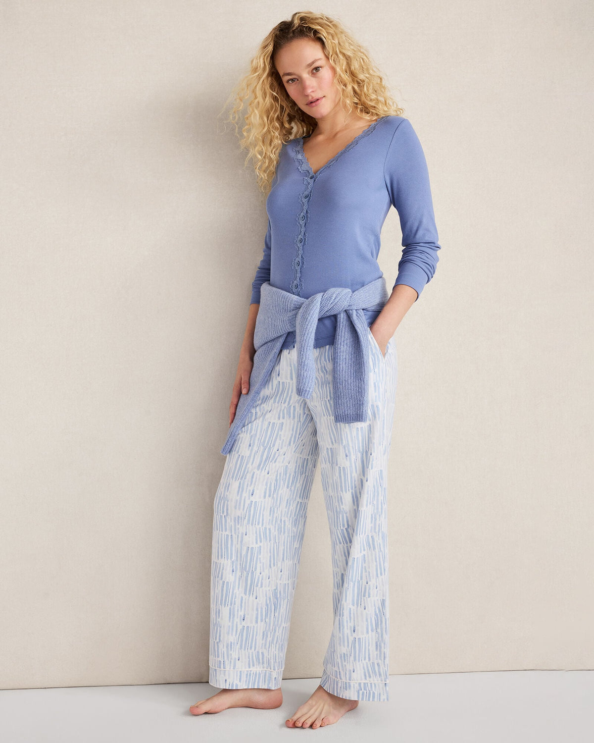 ORGANIC COTTON RIB KNIT LACE CARDIGAN | Talbots