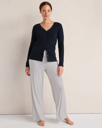 ORGANIC COTTON RIB KNIT LACE CARDIGAN | Talbots