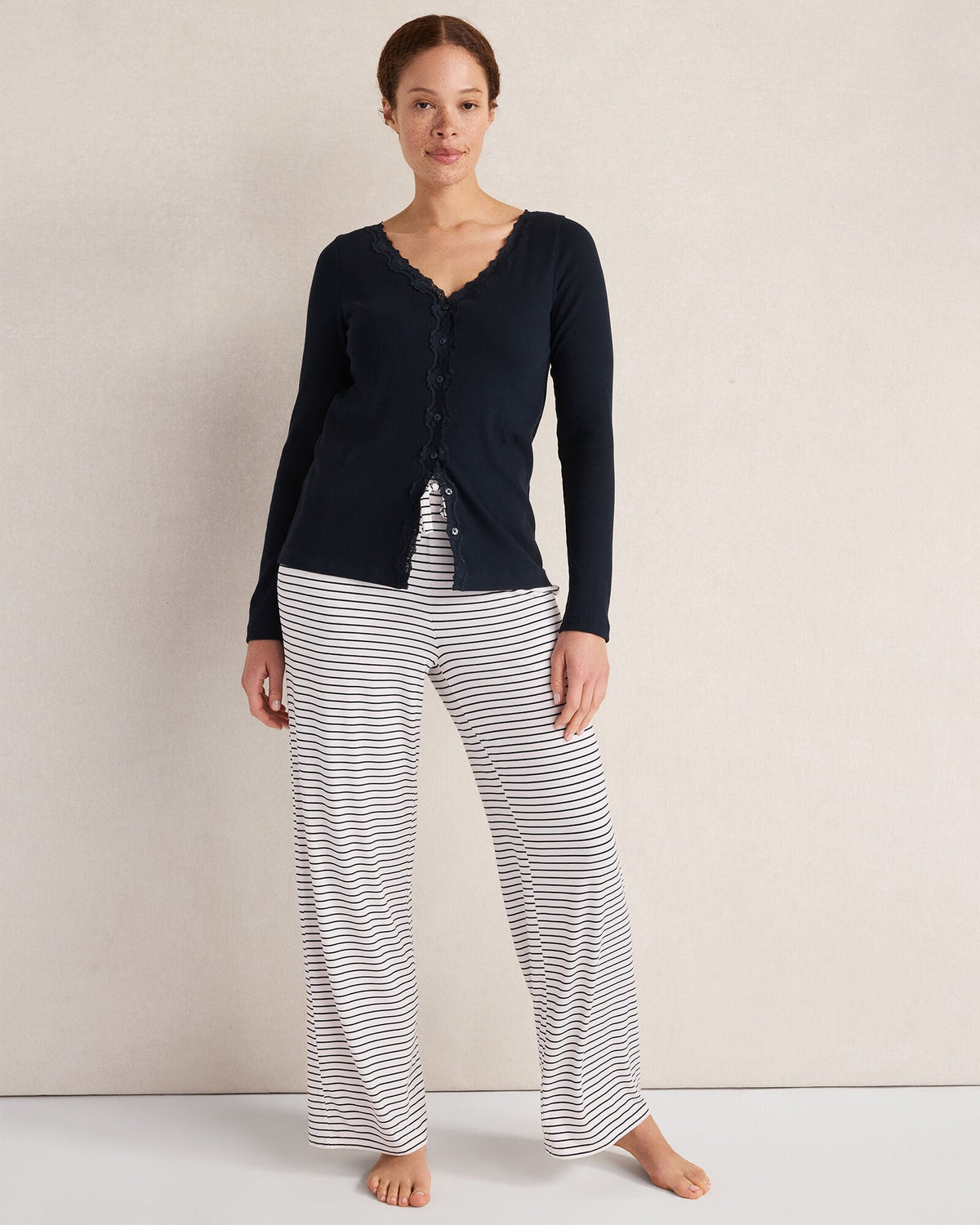 ORGANIC COTTON RIB KNIT LACE CARDIGAN | Talbots