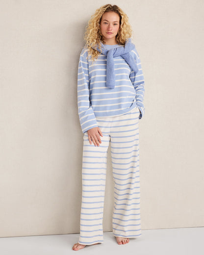 BRUSHED COTTON INTERLOCK STRIPE CREWNECK | Talbots