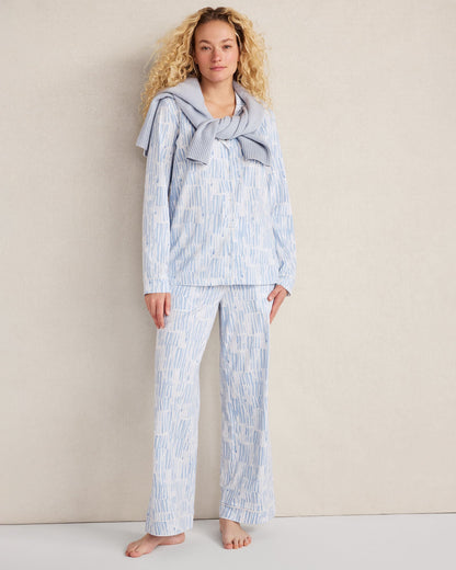ORGANIC COTTON JERSEY WATERCOLOR WAVE PAJAMA PANTS | Talbots