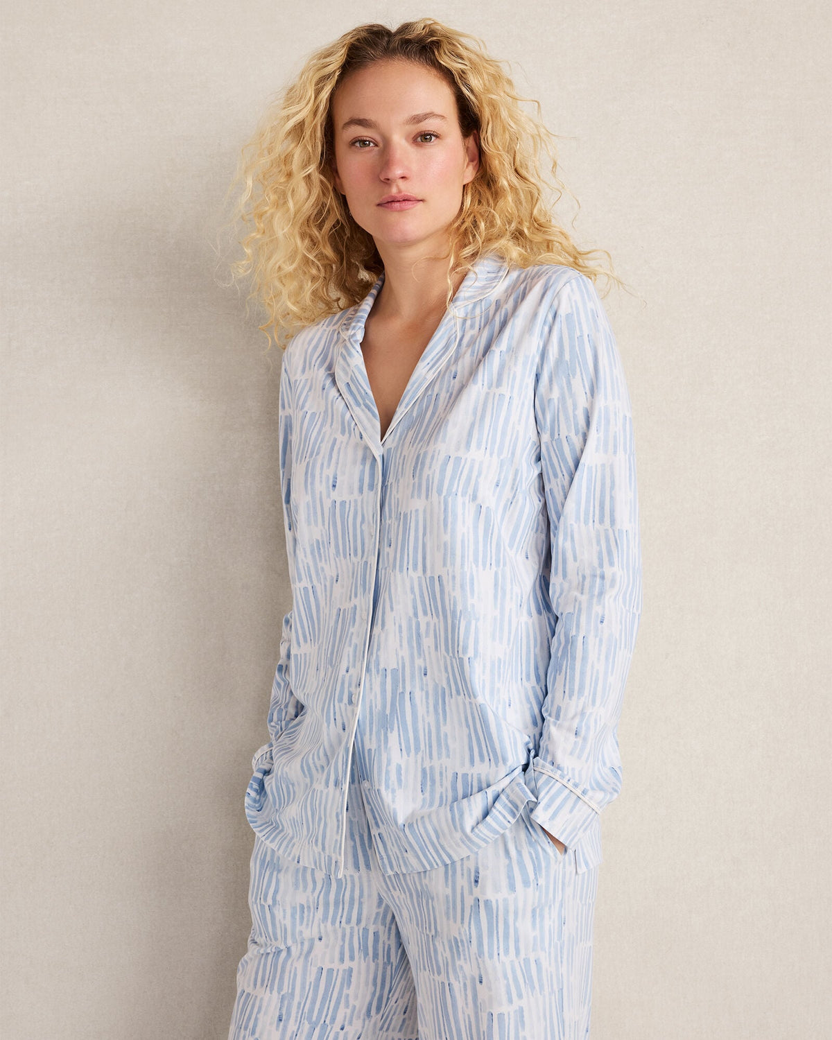 ORGANIC COTTON JERSEY WATERCOLOR WAVE PAJAMA TOP | Talbots