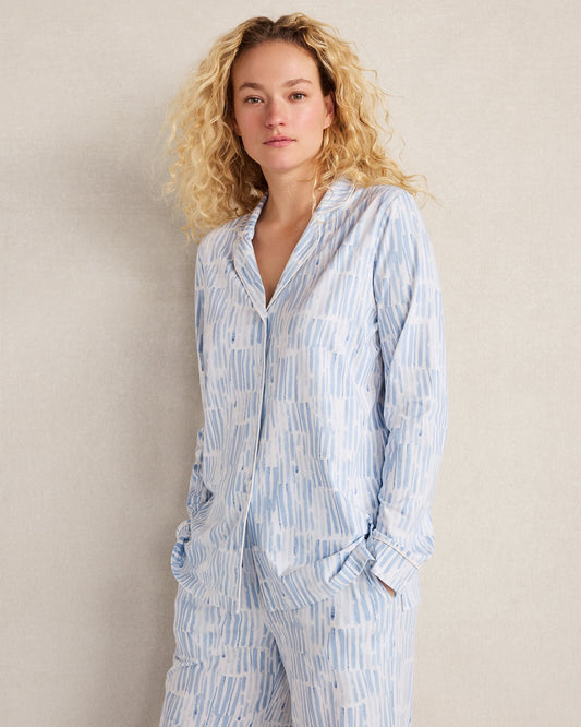 ORGANIC COTTON JERSEY WATERCOLOR WAVE PAJAMA TOP | Talbots