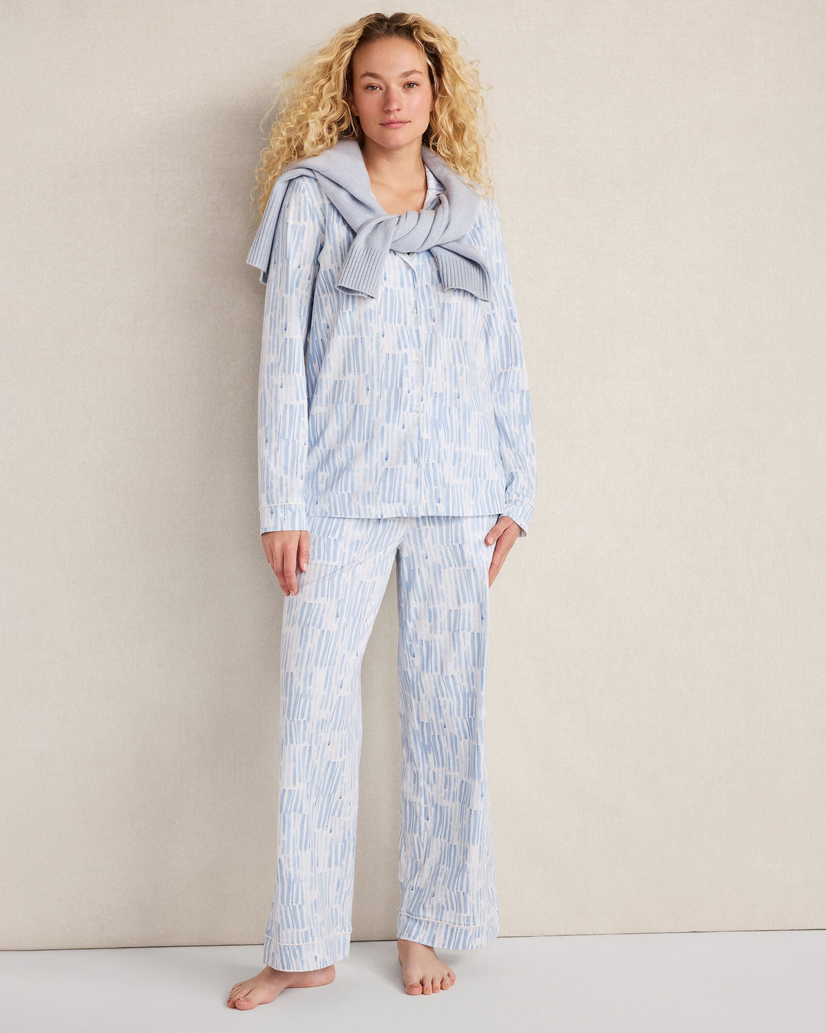ORGANIC COTTON JERSEY WATERCOLOR WAVE PAJAMA TOP | Talbots